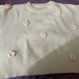 Cream Floral Knit Sweater